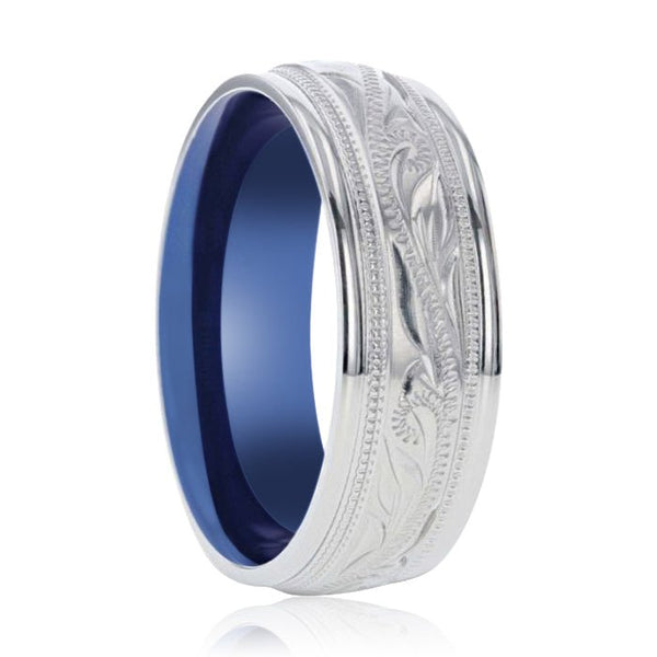 MARINER | Titanium Ring Blue Inside ilgrain Engraved - Rings - Aydins Jewelry - 1