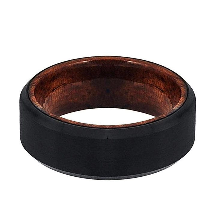 MASERATI | Rose Wood, Black Tungsten Ring, Brushed, Beveled - Rings - Aydins Jewelry - 2