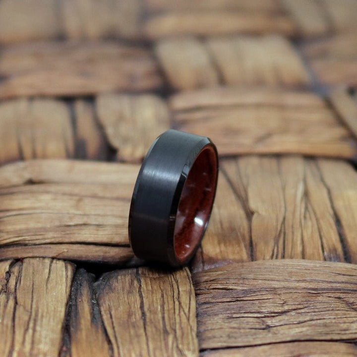 MASERATI | Rose Wood, Black Tungsten Ring, Brushed, Beveled - Rings - Aydins Jewelry - 5