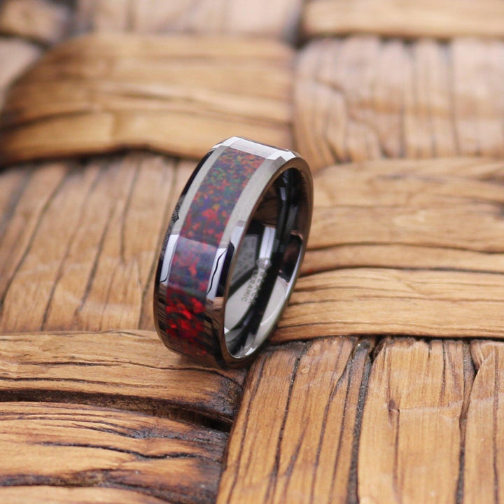 MATRIX | Black Ceramic Ring, Black Opal Inlay, Beveled - Rings - Aydins Jewelry - 4