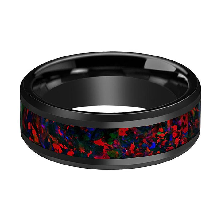 MATRIX | Black Ceramic Ring, Black Opal Inlay, Beveled - Rings - Aydins Jewelry - 2