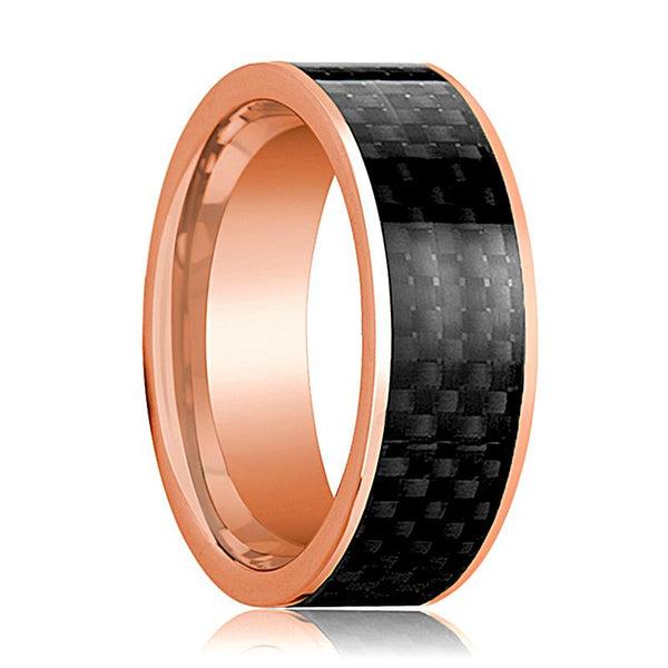 Men's 14k Rose Gold Flat Polished Wedding Band with Black Carbon Fiber Inlay - Rings - Aydins Jewelry - 1