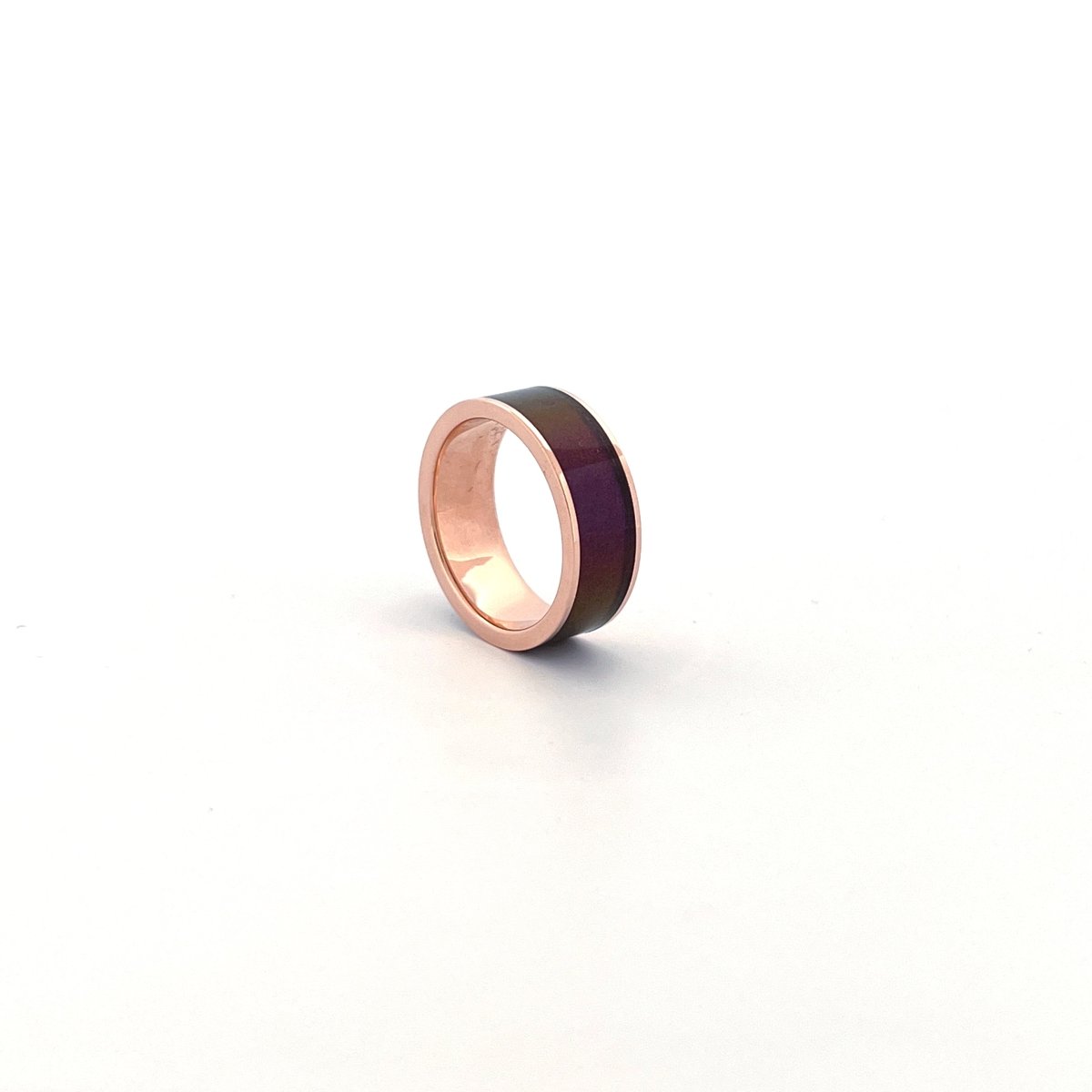 Color-Changing Opal inlay 14k rose gold wedding band 8mm, additional view 22