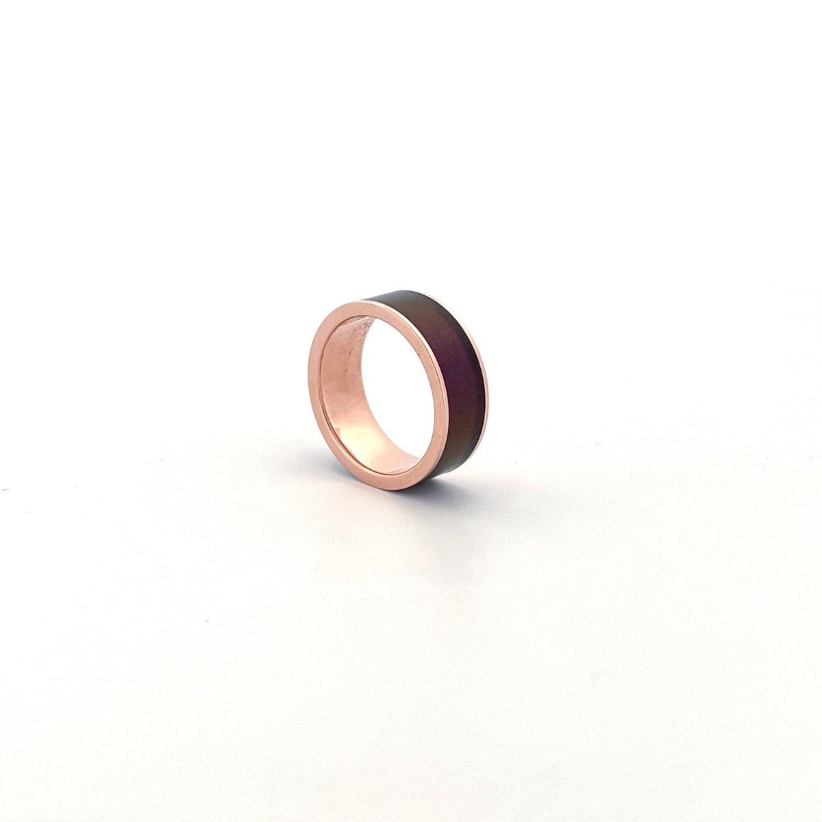Color-Changing Opal inlay 14k rose gold wedding band 8mm, additional view 21
