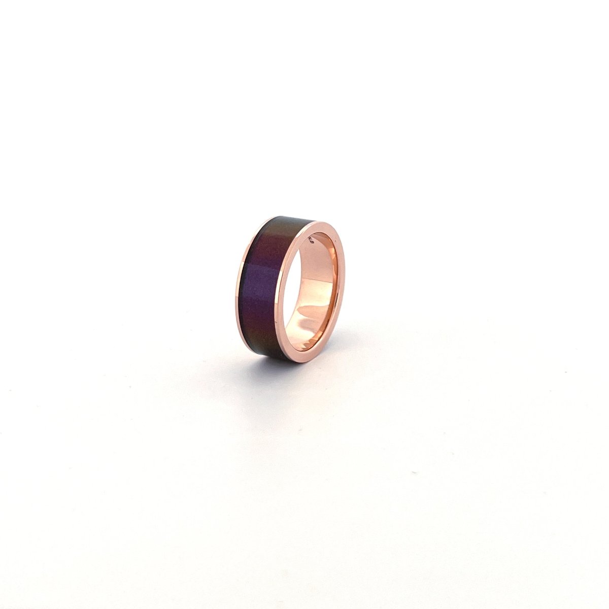 Color-Changing Opal inlay 14k rose gold wedding band 8mm, additional view 7