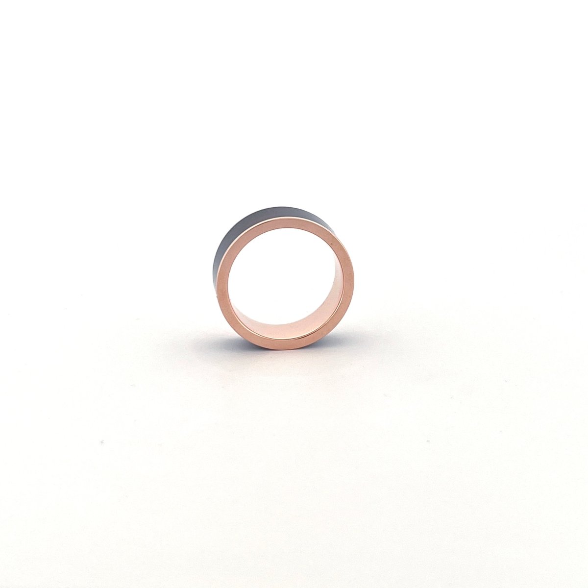 Color-Changing Opal inlay 14k rose gold wedding band 8mm, additional view 14