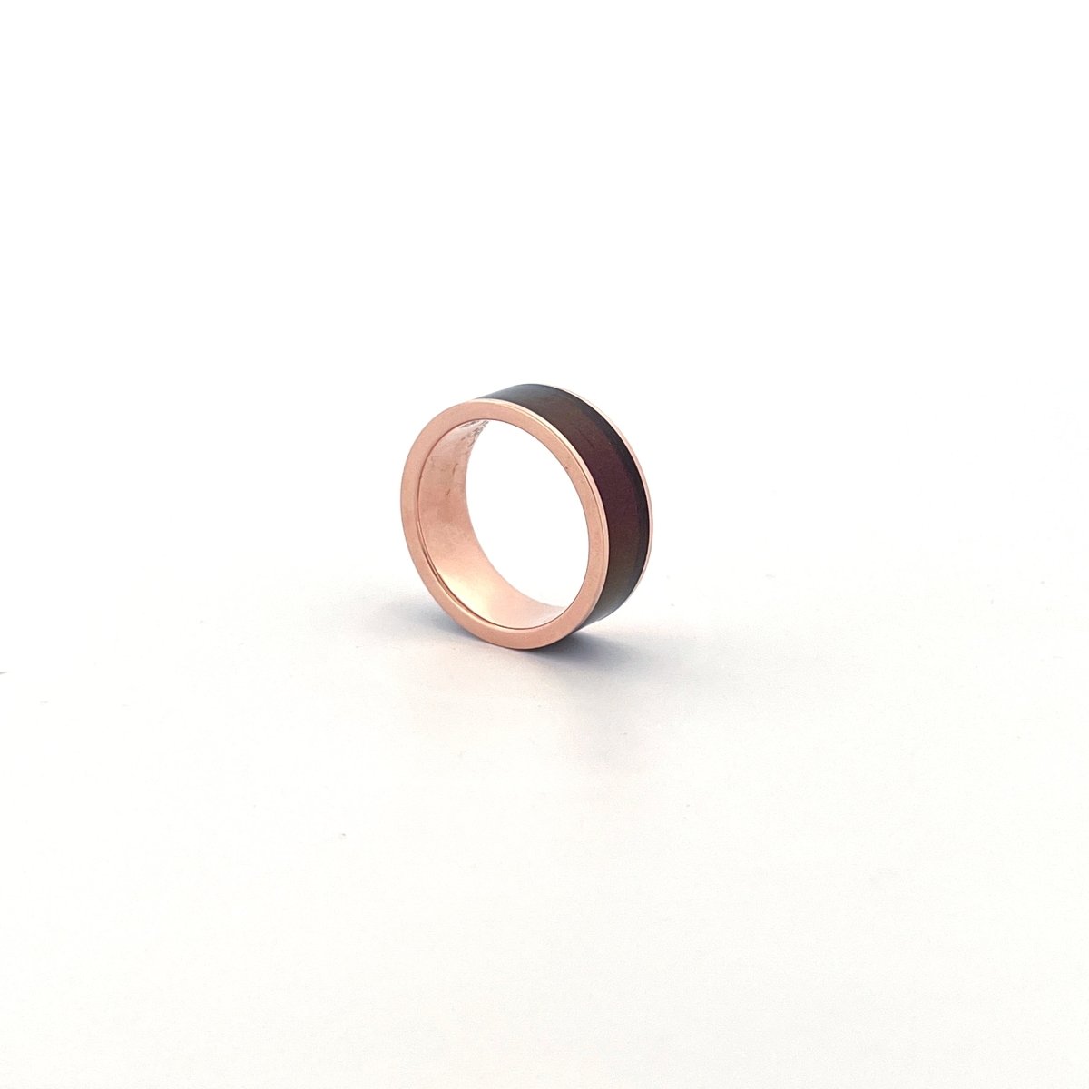 Color-Changing Opal inlay 14k rose gold wedding band 8mm, additional view 20