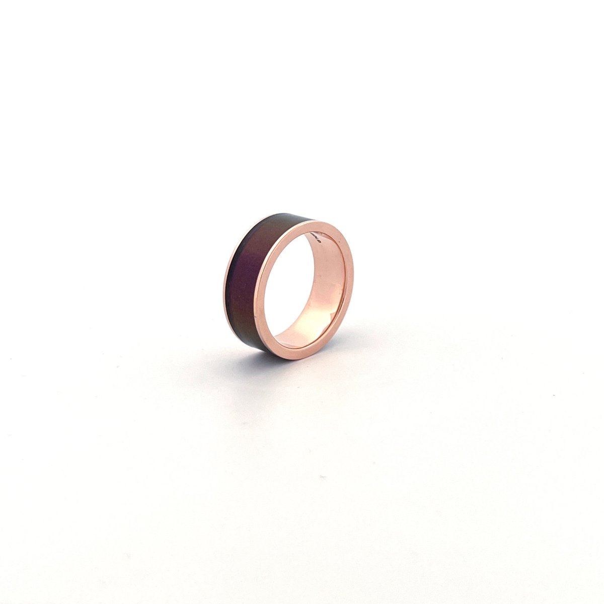 Color-Changing Opal inlay 14k rose gold wedding band 8mm, additional view 9