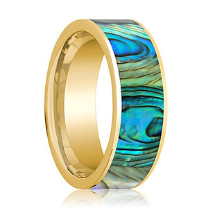 Mother of Pearl inlay 14k yellow gold wedding band, top view
