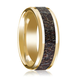 Deer Antler inlay 14k yellow gold wedding band 8mm, top view