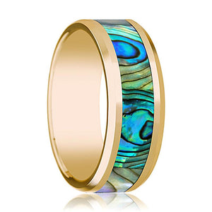 Mother of Pearl inlay 14k yellow gold wedding band 8mm, top view