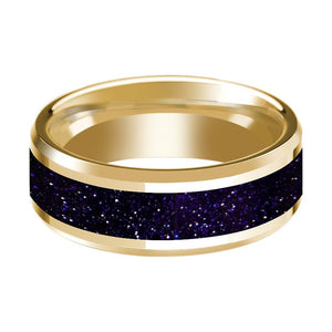 Goldstone inlay 14k yellow gold wedding band 8mm, side profile
