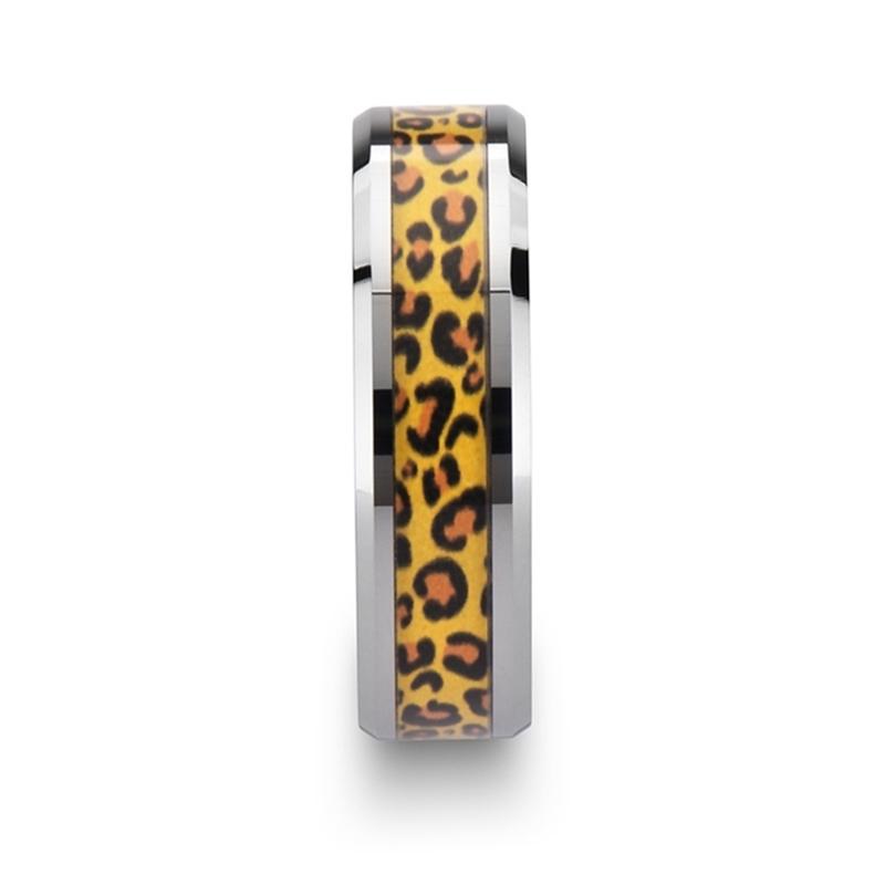 Men's Tungsten Wedding Band with Cheetah Print Ani Tungsten Carbide men's wedding band, image 3
