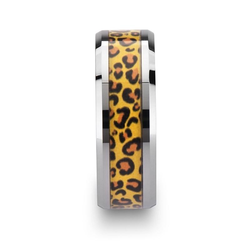 Men's Tungsten Wedding Band with Cheetah Print Ani Tungsten Carbide men's wedding band, image 4