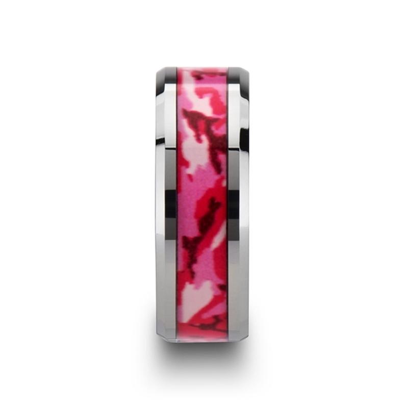 Men's Tungsten Wedding Band with Pink and White Ca Tungsten Carbide men's wedding band, image 4