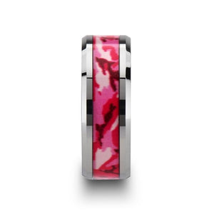 Men's Tungsten Wedding Band with Pink and White Ca Tungsten Carbide men's wedding band, image 4
