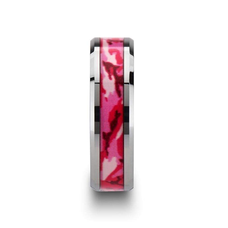 Men's Tungsten Wedding Band with Pink and White Ca Tungsten Carbide men's wedding band, image 3