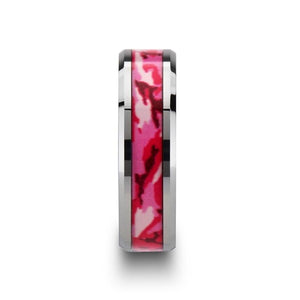 Men's Tungsten Wedding Band with Pink and White Ca Tungsten Carbide men's wedding band, image 3