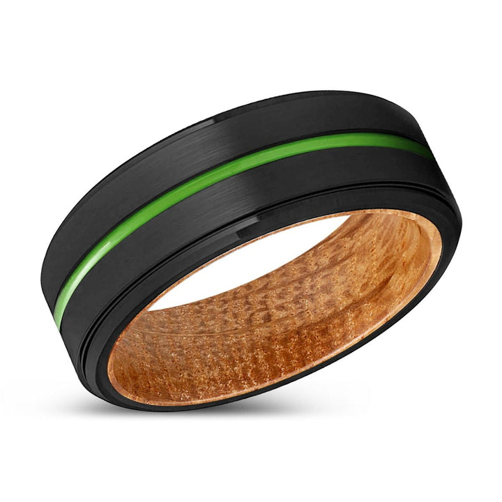 MIDLAND | Whiskey Barrel Wood, Black Tungsten Ring, Green Groove, Stepped Edge - Rings - Aydins Jewelry - 2