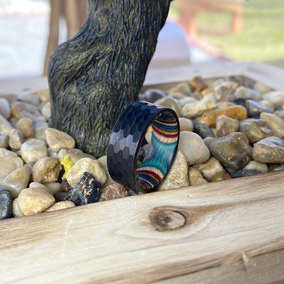 MIRAI | Multi Color Wood, Black Tungsten Ring, Hammered, Flat - Rings - Aydins Jewelry - 3