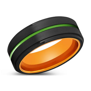 MIRAMAR | Orange Ring, Black Tungsten Ring, Green Groove, Stepped Edge - Rings - Aydins Jewelry - 2