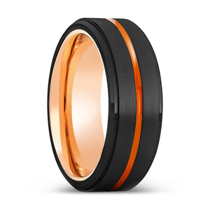 MONTGOMERY | Rose Gold Ring, Black Tungsten Ring, Orange Groove, Stepped Edge - Rings - Aydins Jewelry - 1