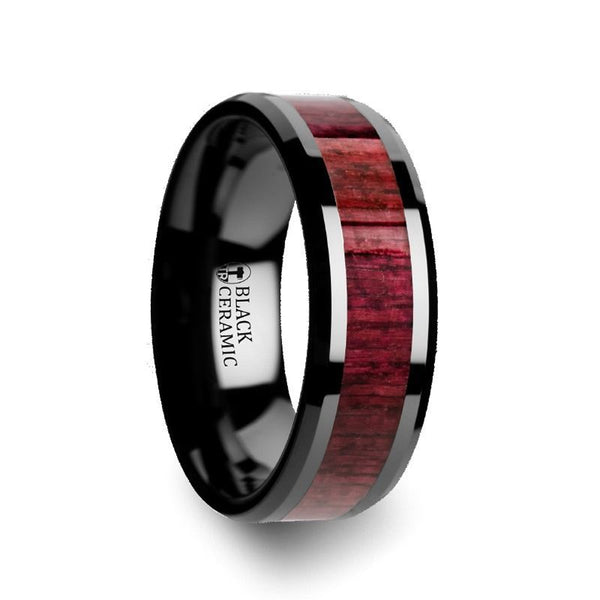 MORADO | Black Ceramic Ring, Purple Heart Wood Inlay, Beveled - Rings - Aydins Jewelry - 1