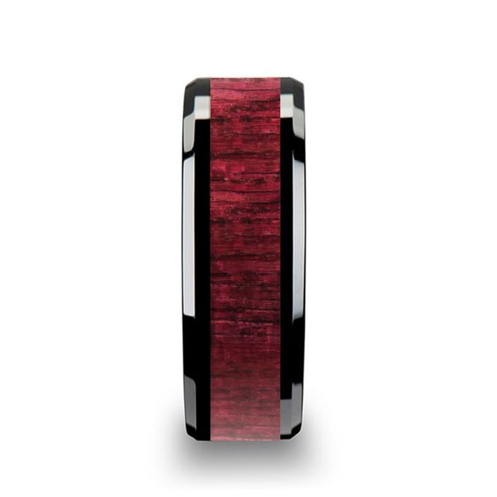 MORADO | Black Ceramic Ring, Purple Heart Wood Inlay, Beveled - Rings - Aydins Jewelry - 2
