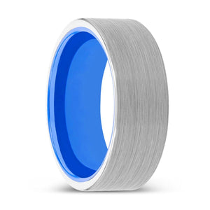 MORRIS | Blue Ring, White Tungsten Ring, Brushed, Flat - Rings - Aydins Jewelry - 1
