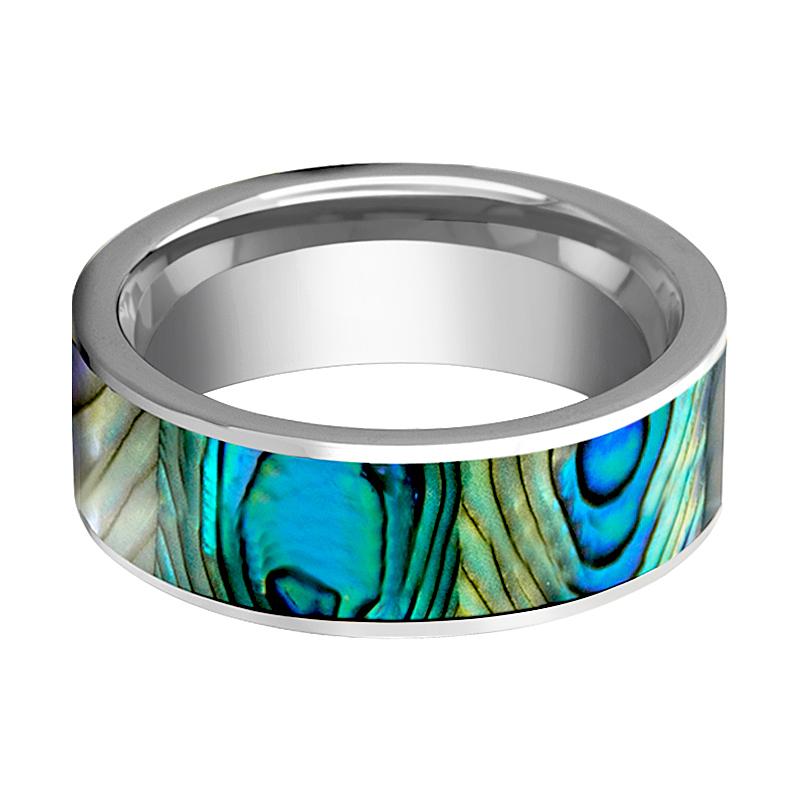 Mother of Pearl Inlaid Men's Flat Tungsten Wedding Tungsten Carbide men's wedding band, image 2