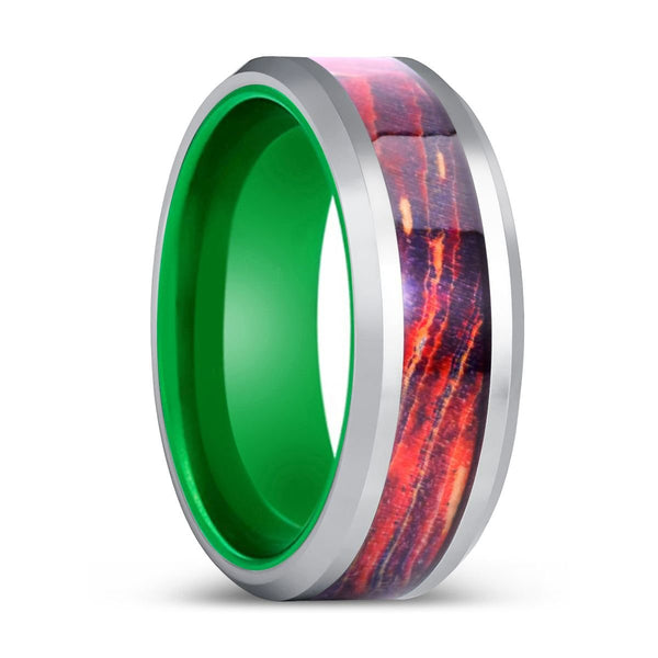 NEBULITH | Green Tungsten Ring, Galaxy Wood Inlay Ring, Silver Edges - Rings - Aydins Jewelry - 1