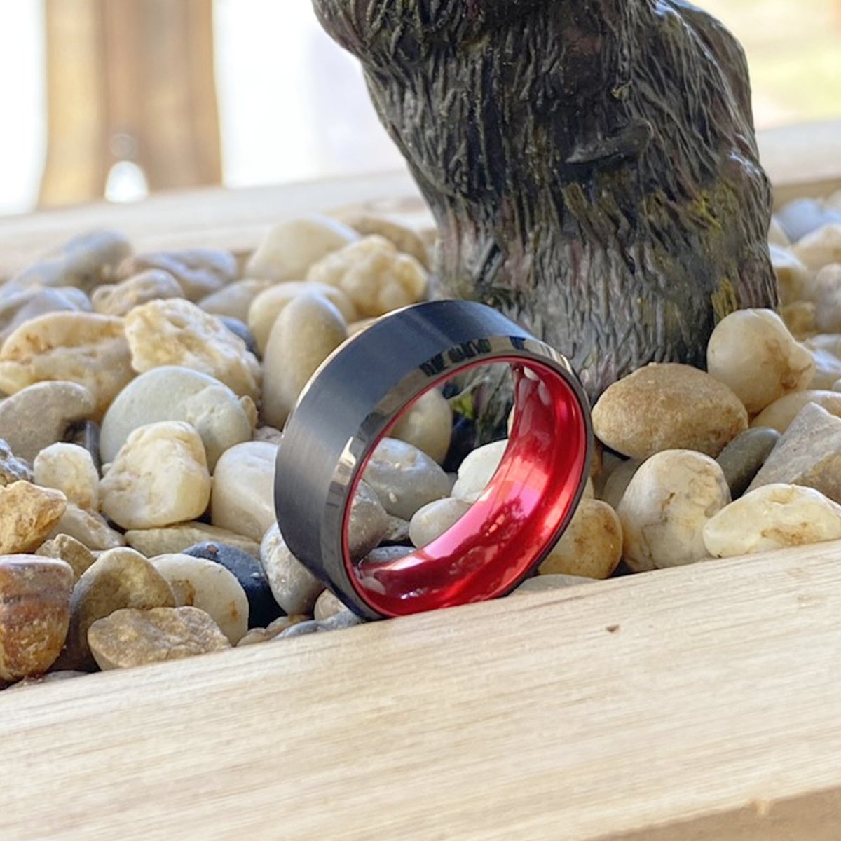 NEWT | Red Ring, Black Tungsten Ring, Brushed, Beveled - Rings - Aydins Jewelry - 6