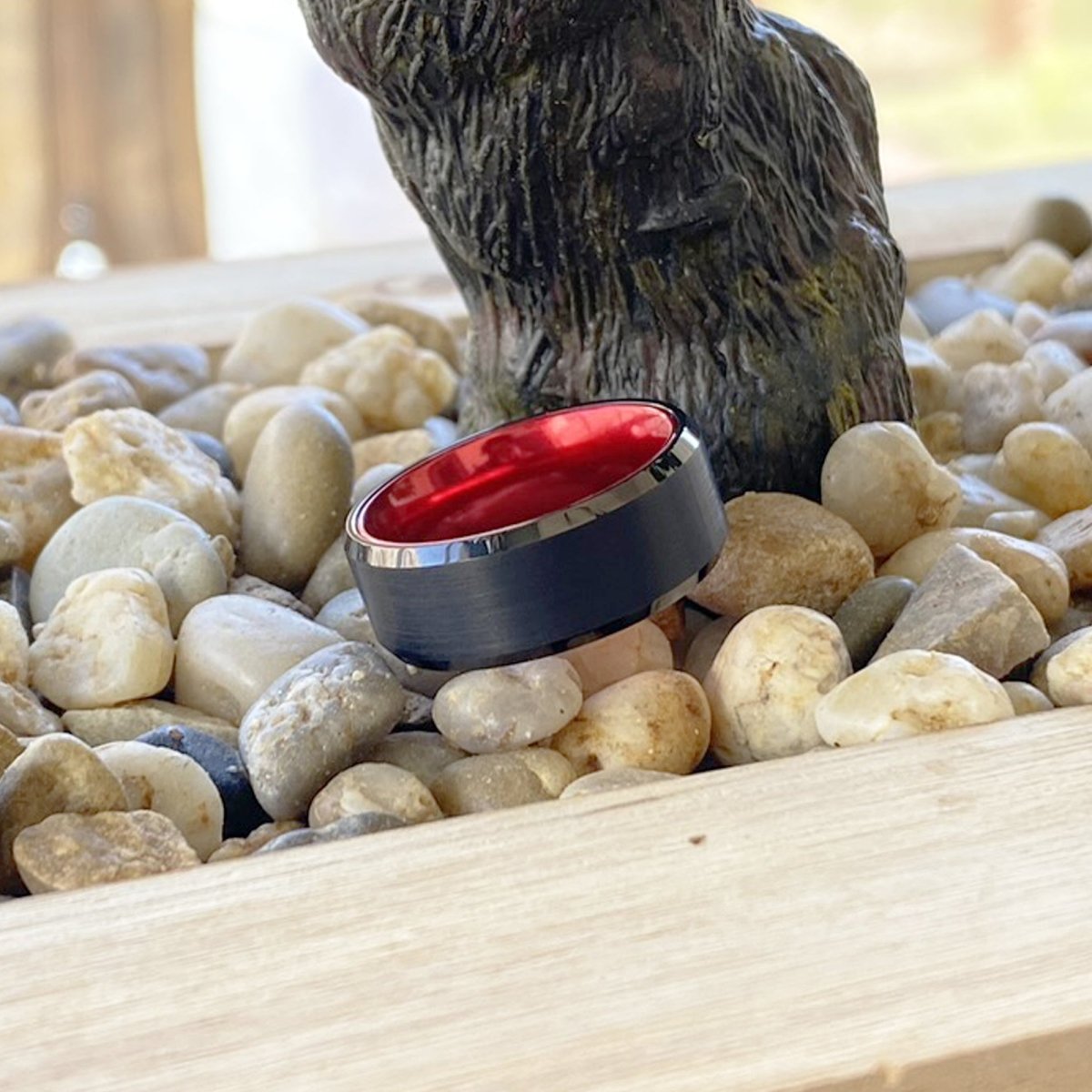 NEWT | Red Ring, Black Tungsten Ring, Brushed, Beveled - Rings - Aydins Jewelry - 7