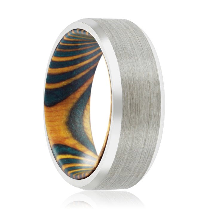 NORTON | Green & Yellow, Silver Tungsten Ring, Brushed, Beveled - Rings - Aydins Jewelry - 1