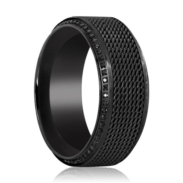 NURGLE | Black Diamond Titanium Ring with Steel Chain Black - Rings - Aydins Jewelry - 1