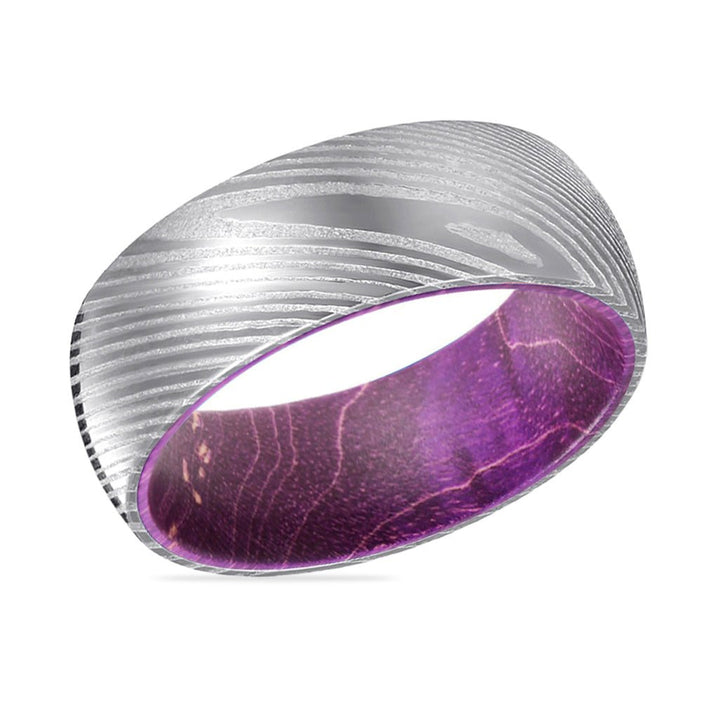 OSTRUM | Purple Wood, Silver Damascus Steel, Domed - Rings - Aydins Jewelry - 2