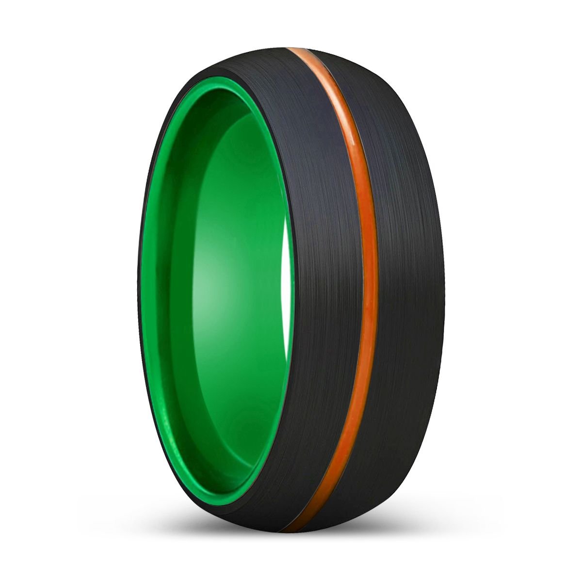 OUTLAW | Green Ring, Black Tungsten Ring, Orange Groove, Domed - Rings - Aydins Jewelry - 1