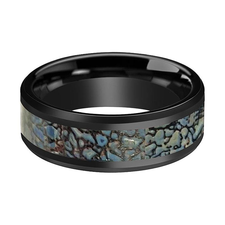 PERMIAN | Black Ceramic Ring Blue Dinosaur Bone Inlay - Rings - Aydins Jewelry - 2