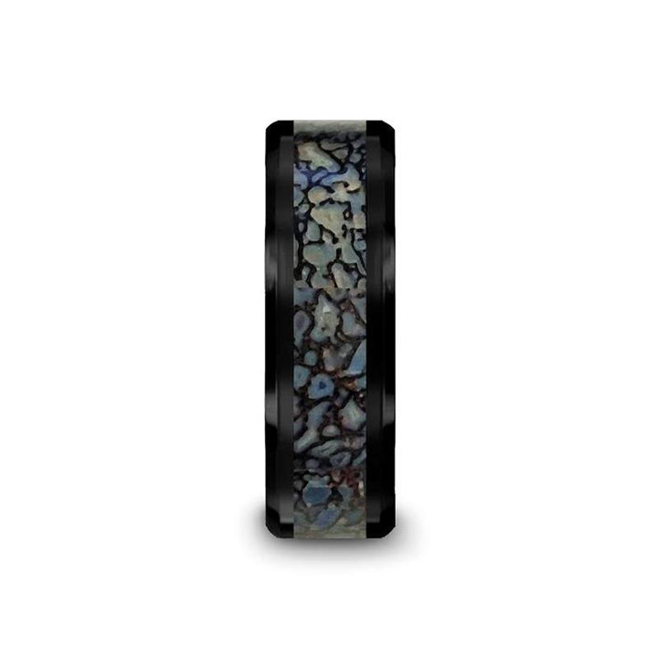 PERMIAN | Black Ceramic Ring Blue Dinosaur Bone Inlay - Rings - Aydins Jewelry - 3
