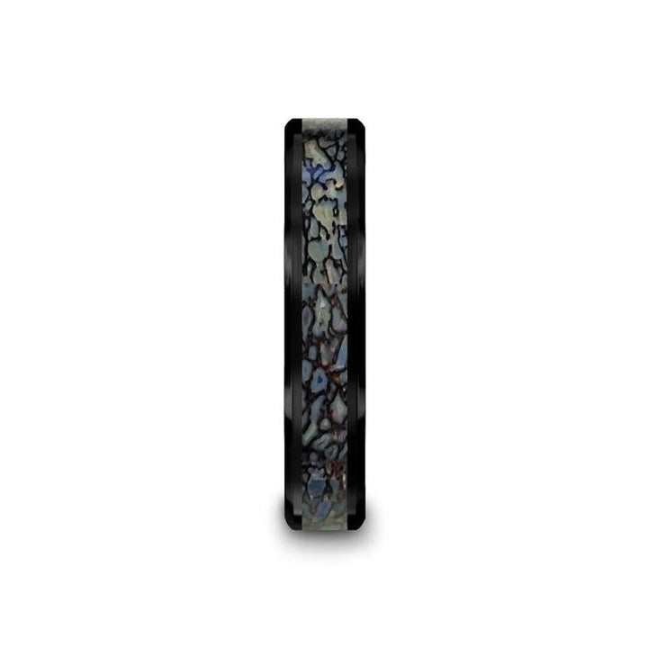 PERMIAN | Black Ceramic Ring Blue Dinosaur Bone Inlay - Rings - Aydins Jewelry - 4
