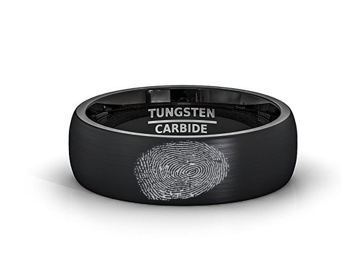 Personalized Fingerprint Engraved Tungsten Men's — hero shot — men's tungsten carbide wedding ring | Aydins Jewelry