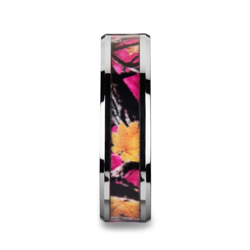 Pink Oak Leaves Camouflage Men's Tungsten Wedding Tungsten Carbide men's wedding band, image 3