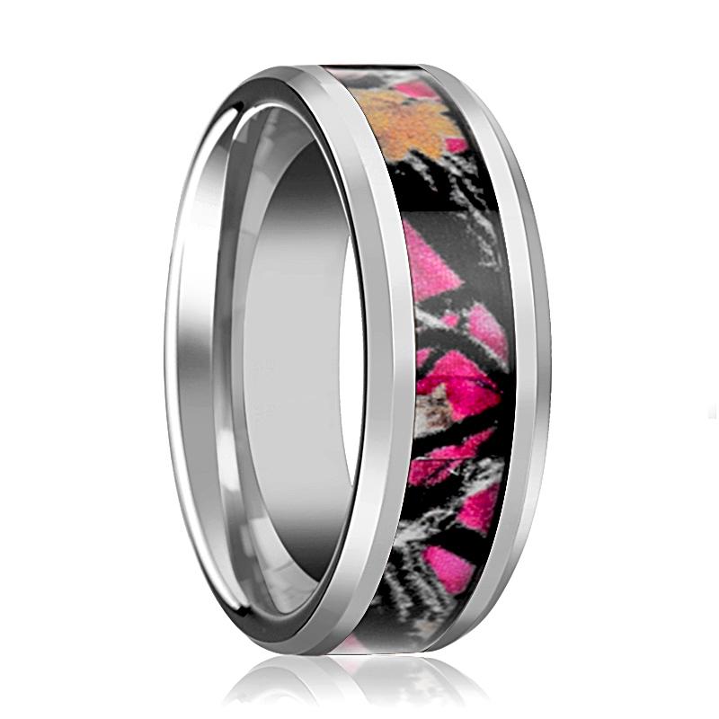 Pink Oak Leaves Camouflage Men's Tungsten Wedding Tungsten Carbide men's wedding band, image 1