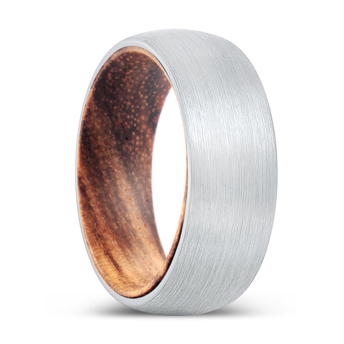 POWER | Zebra Wood, White Tungsten Ring, Brushed, Domed - Rings - Aydins Jewelry - 1