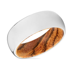 PURITY | Bocote Wood, Silver Tungsten Ring, Shiny, Domed - Rings - Aydins Jewelry - 2
