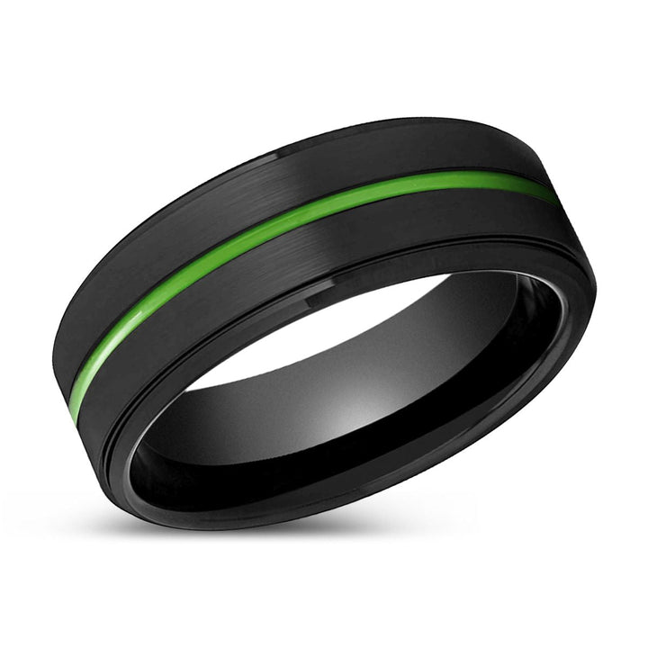 REAPER | Black Ring, Black Tungsten Ring, Green Groove, Stepped Edge - Rings - Aydins Jewelry - 2