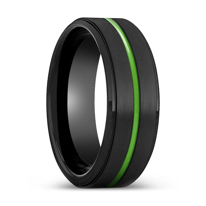 REAPER | Black Ring, Black Tungsten Ring, Green Groove, Stepped Edge - Rings - Aydins Jewelry - 1