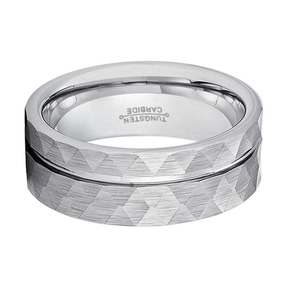 ROCCO | Silver Tungsten Ring, Hammered, Off-Center Groove, Flat - Rings - Aydins Jewelry - 2