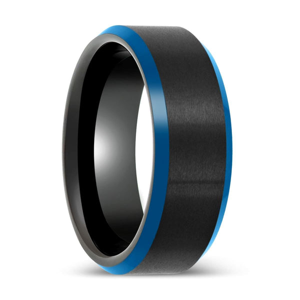 ROLFE | Black Tungsten Ring, Blue Beveled Edge - Rings - Aydins Jewelry - 1