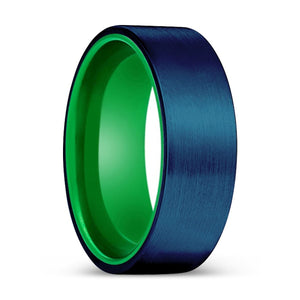 RUVEN | Green Ring, Blue Tungsten Ring, Brushed, Flat - Rings - Aydins Jewelry - 1
